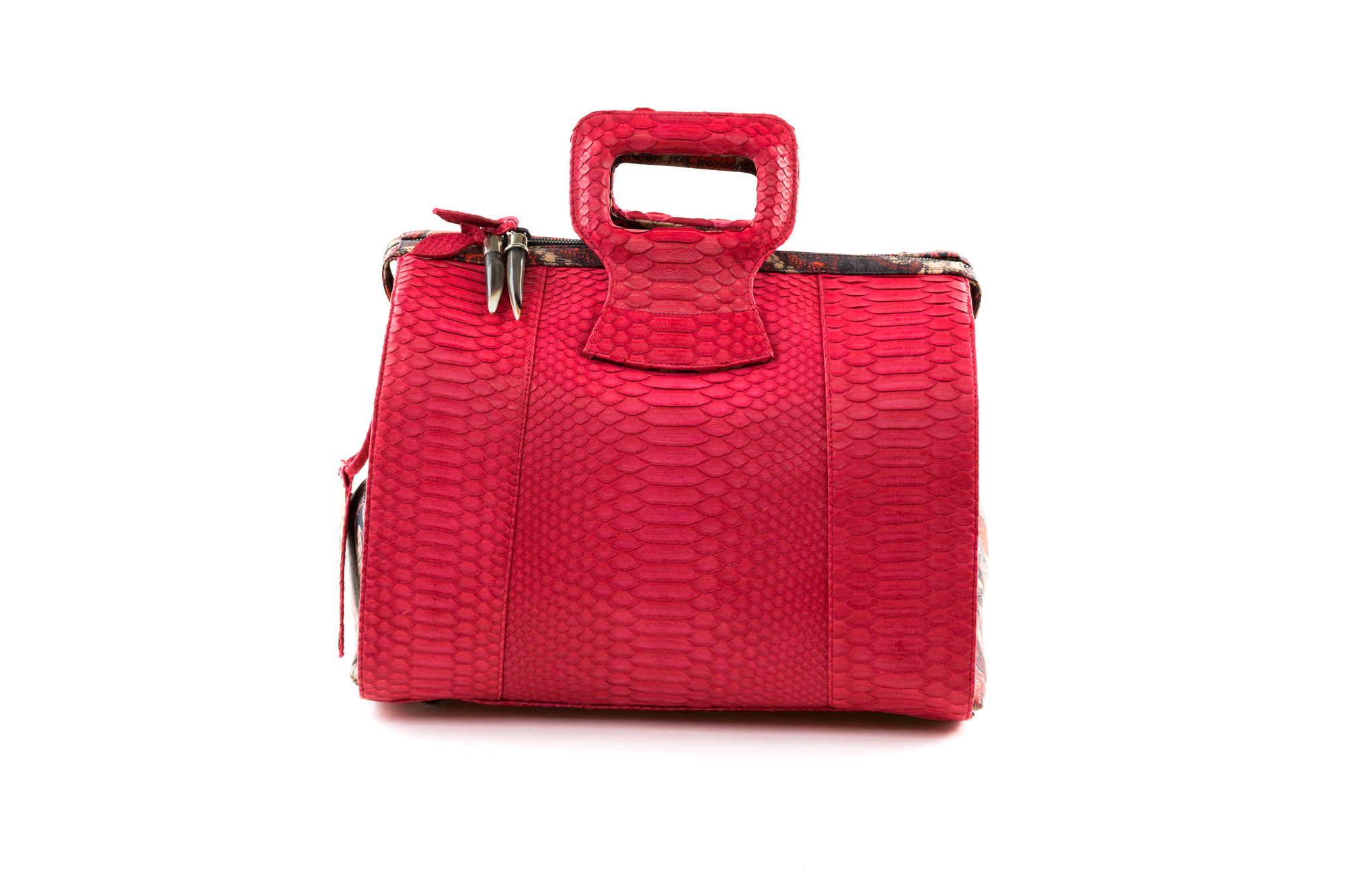 red 15 INCH DUFFEL EMBOSSED  PYTHON