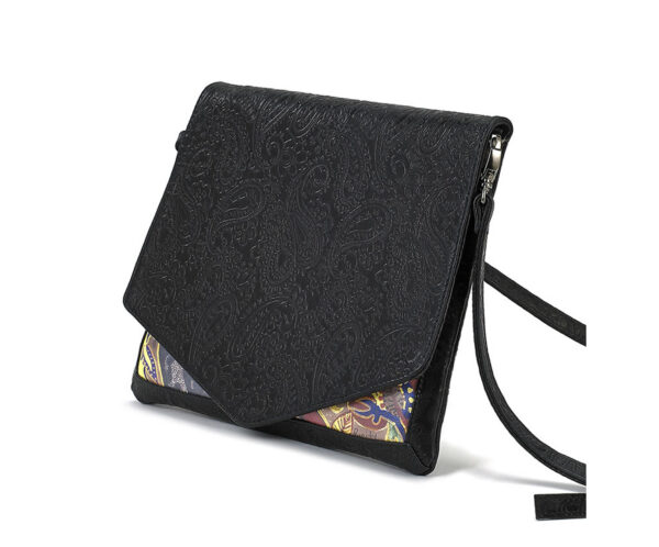 CROSS-BODY BLK EMBOSSED LOTUS CLUTCH 1