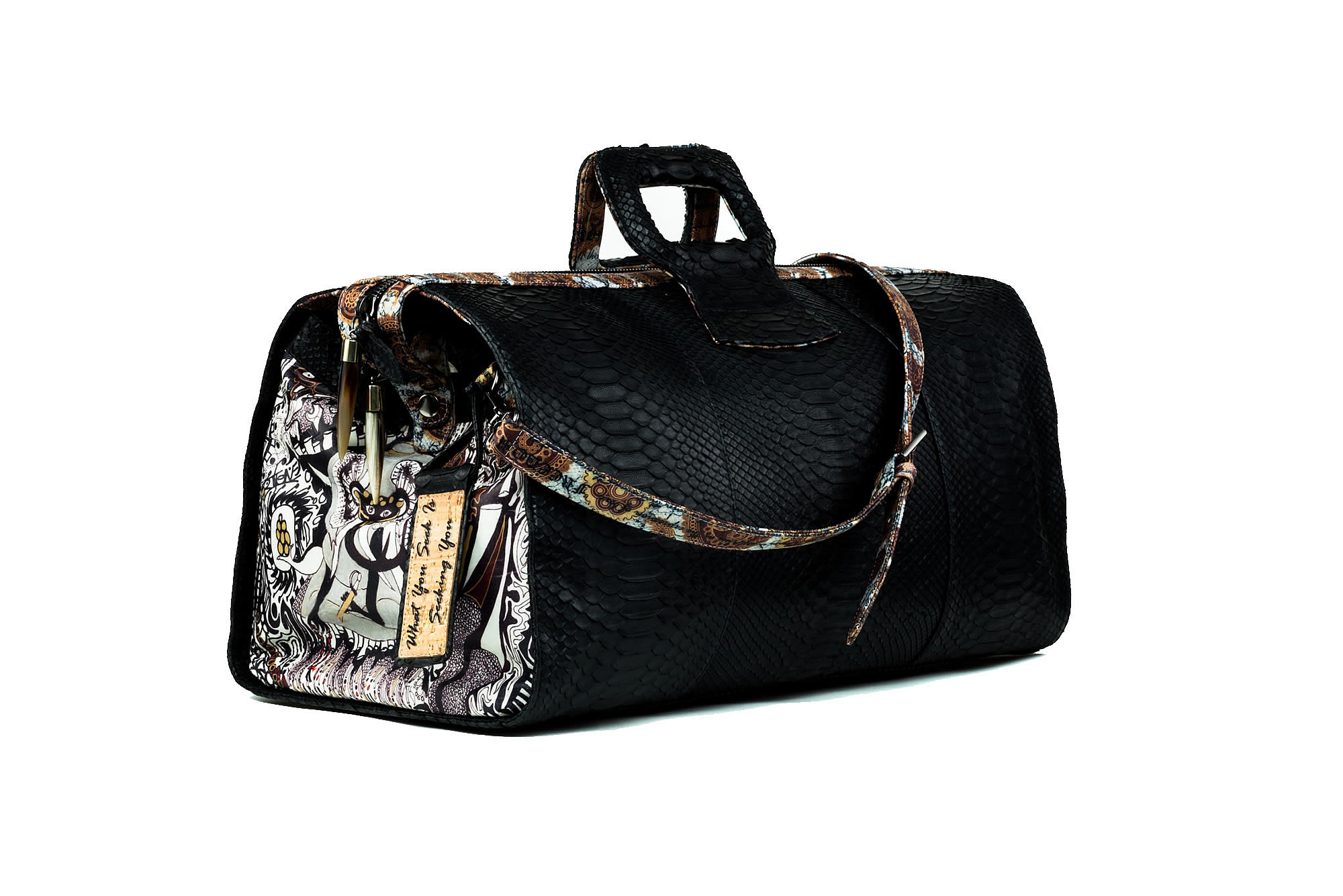 duffel-ganesh-python hand bag black