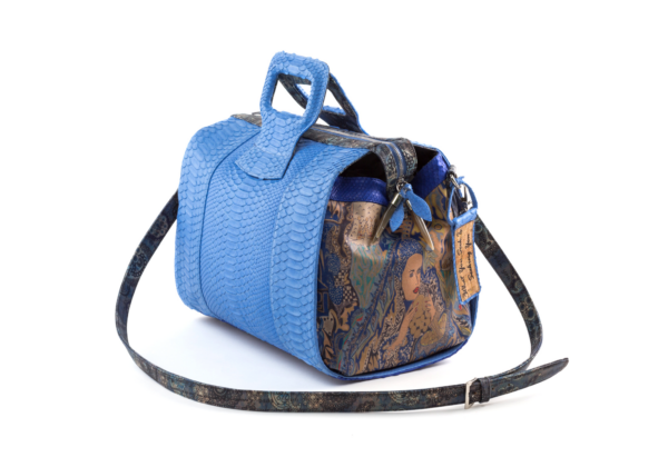 duffel hand bag python design pink blue