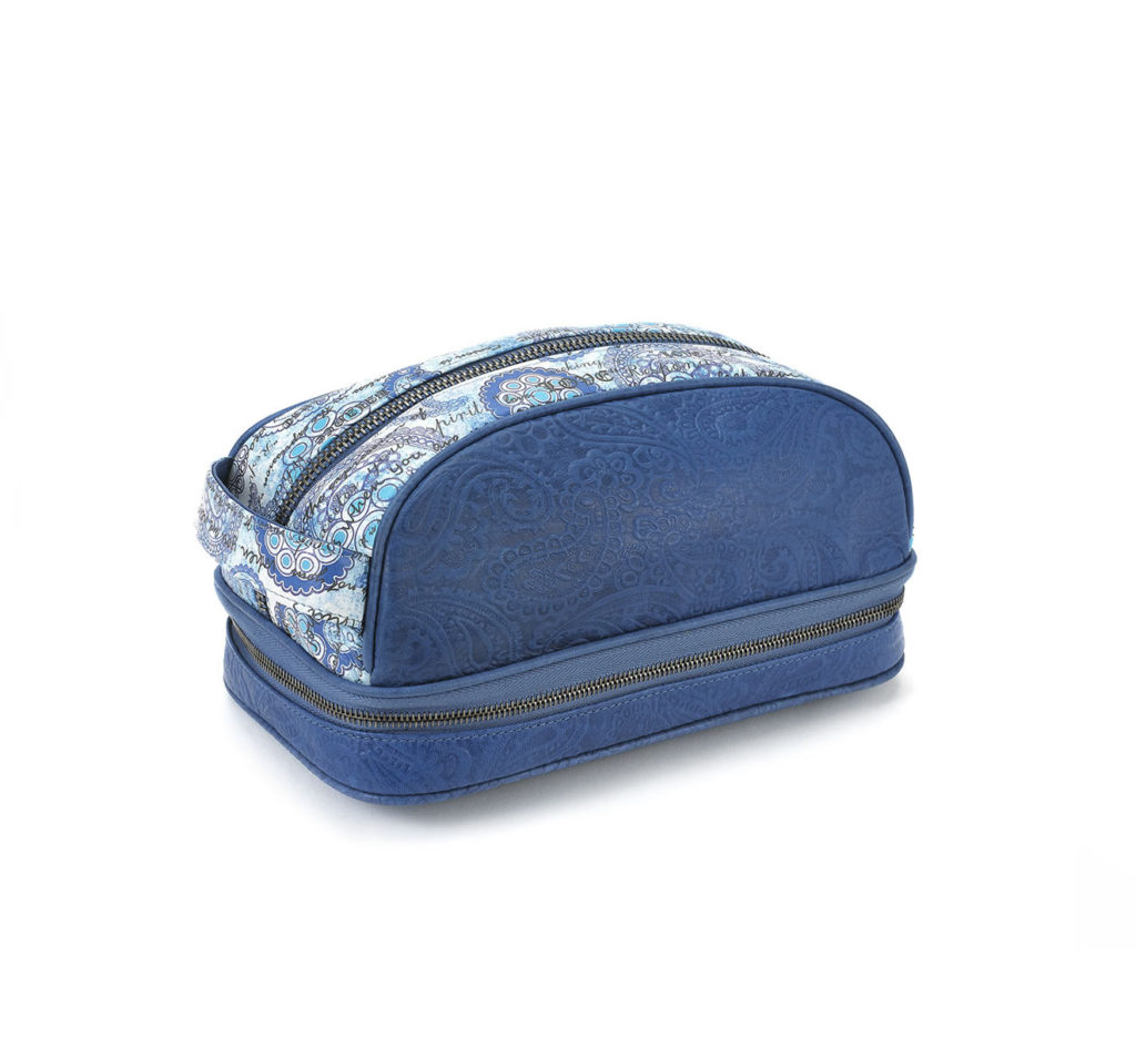 Amenity Blue Embossed Leather & Blue Paisley