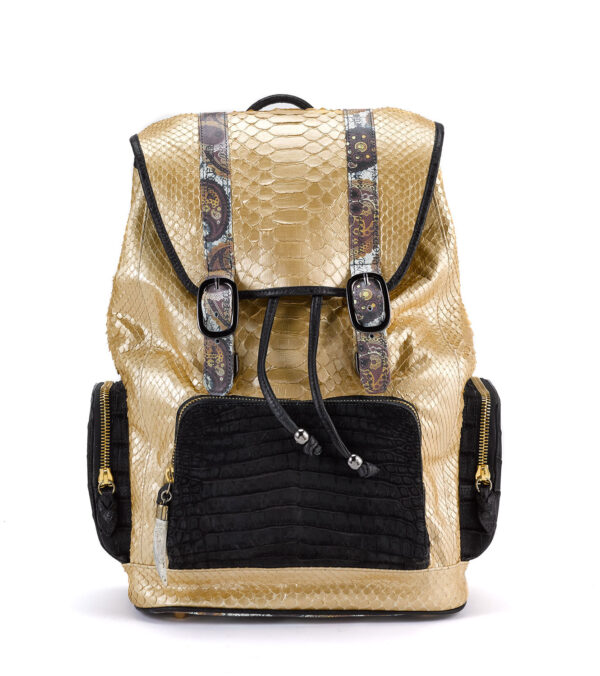 Fingerprint of the Soul Gold Python Backpack with Croco Pockets