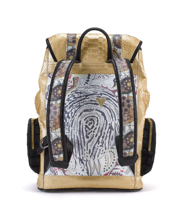 Fingerprint of the Soul Gold Python Backpack with Croco Pockets