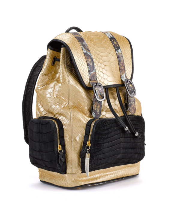 Fingerprint of the Soul Gold Python Backpack with Croco Pockets