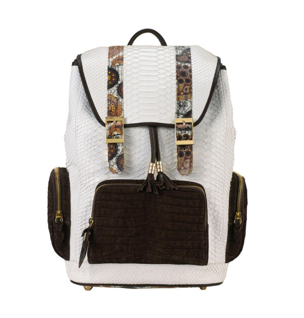 Fingerprint of the Soul White Python Backpack with Croco Pockets