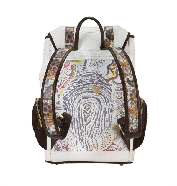 Fingerprint of the Soul White Python Backpack with Croco Pockets