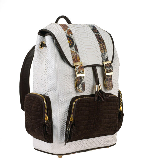 Fingerprint of the Soul White Python Backpack with Croco Pockets