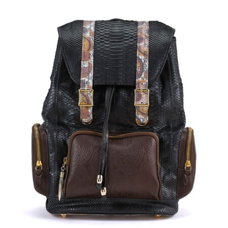 Ganesh Black Python with Brown Leather Pockets