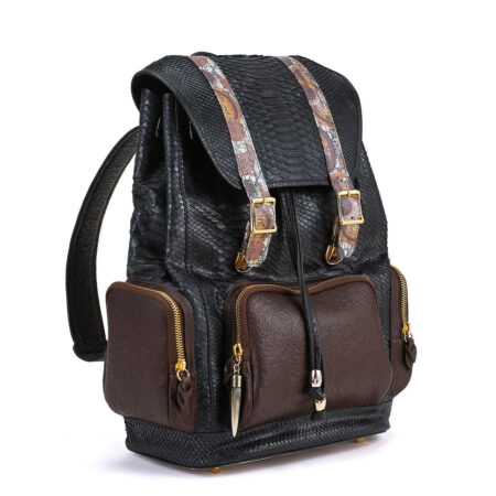 Ganesh Black Python with Brown Leather Pockets