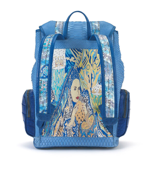 Miracles Blue Python Backpack with Croco Pockets