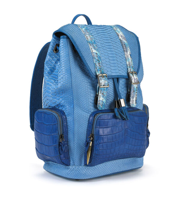 Miracles Blue Python Backpack with Croco Pockets