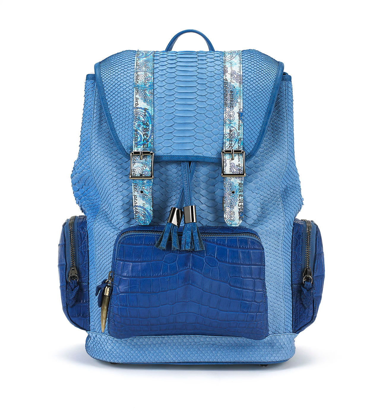 Miracles Blue Python Backpack with Croco Pockets