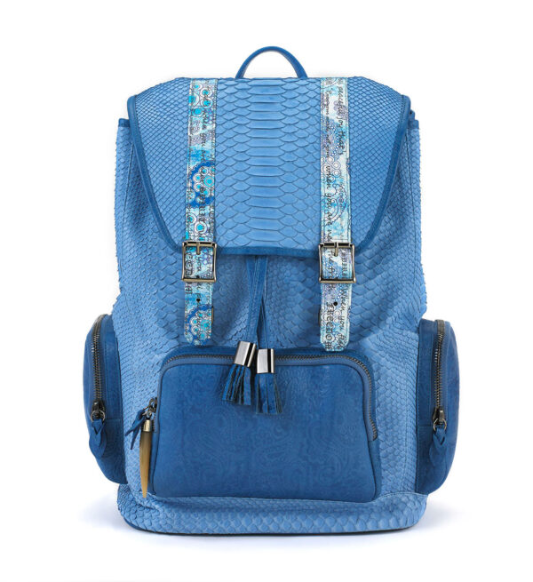 Miracles Blue Python Backpack with Leather Pockets