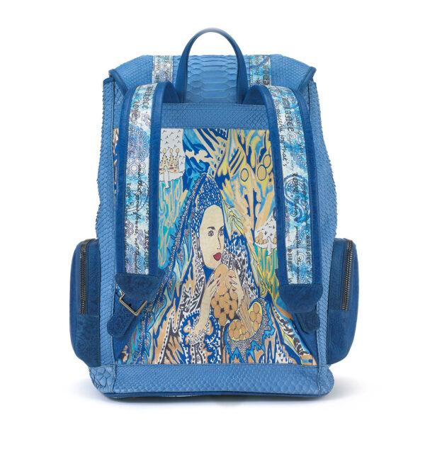 Miracles Blue Python Backpack with Leather Pockets