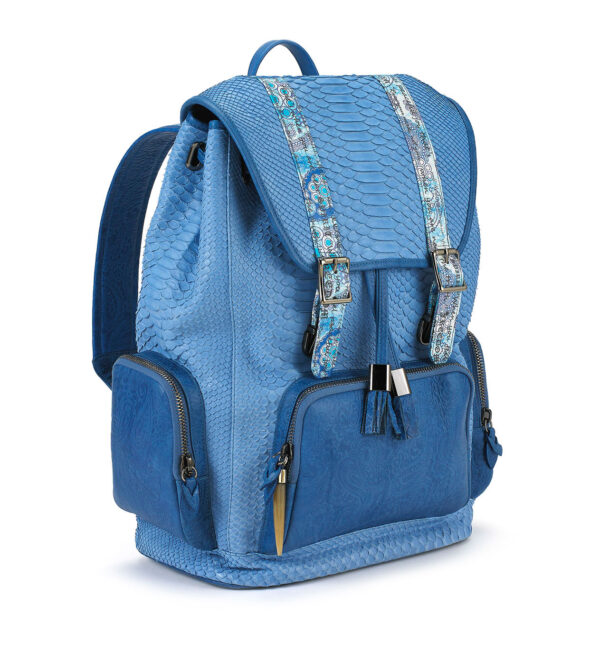 Miracles Blue Python Backpack with Leather Pockets