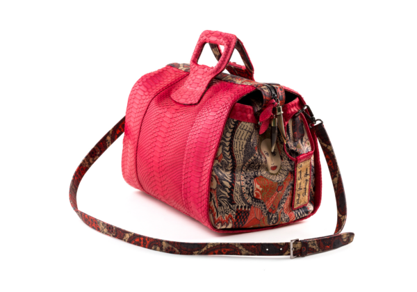 duffel hand bag python design pink